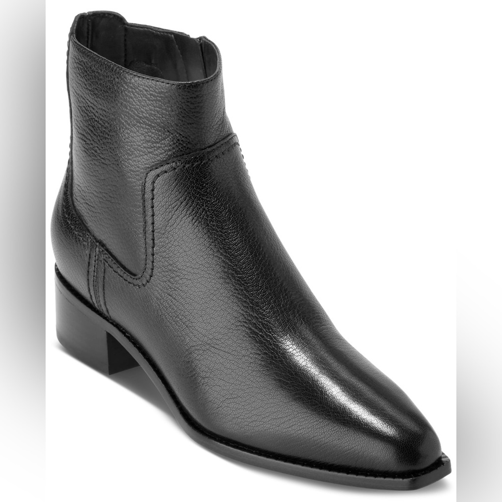 Cole Haan Women's Naia Pointed Toe Block Heel Booties - Black Leather